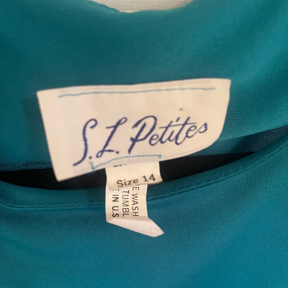Elegant Teal Dress with Cream Trim - Picture 5 of 6